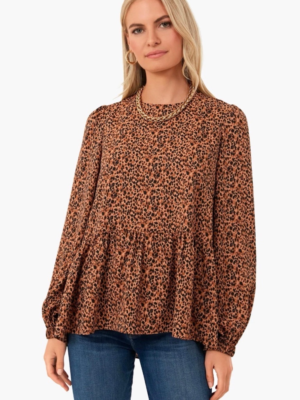 Tuckernuck pomander place carlota Brown Animal Print Long Sleeve Peplum Top XXXL